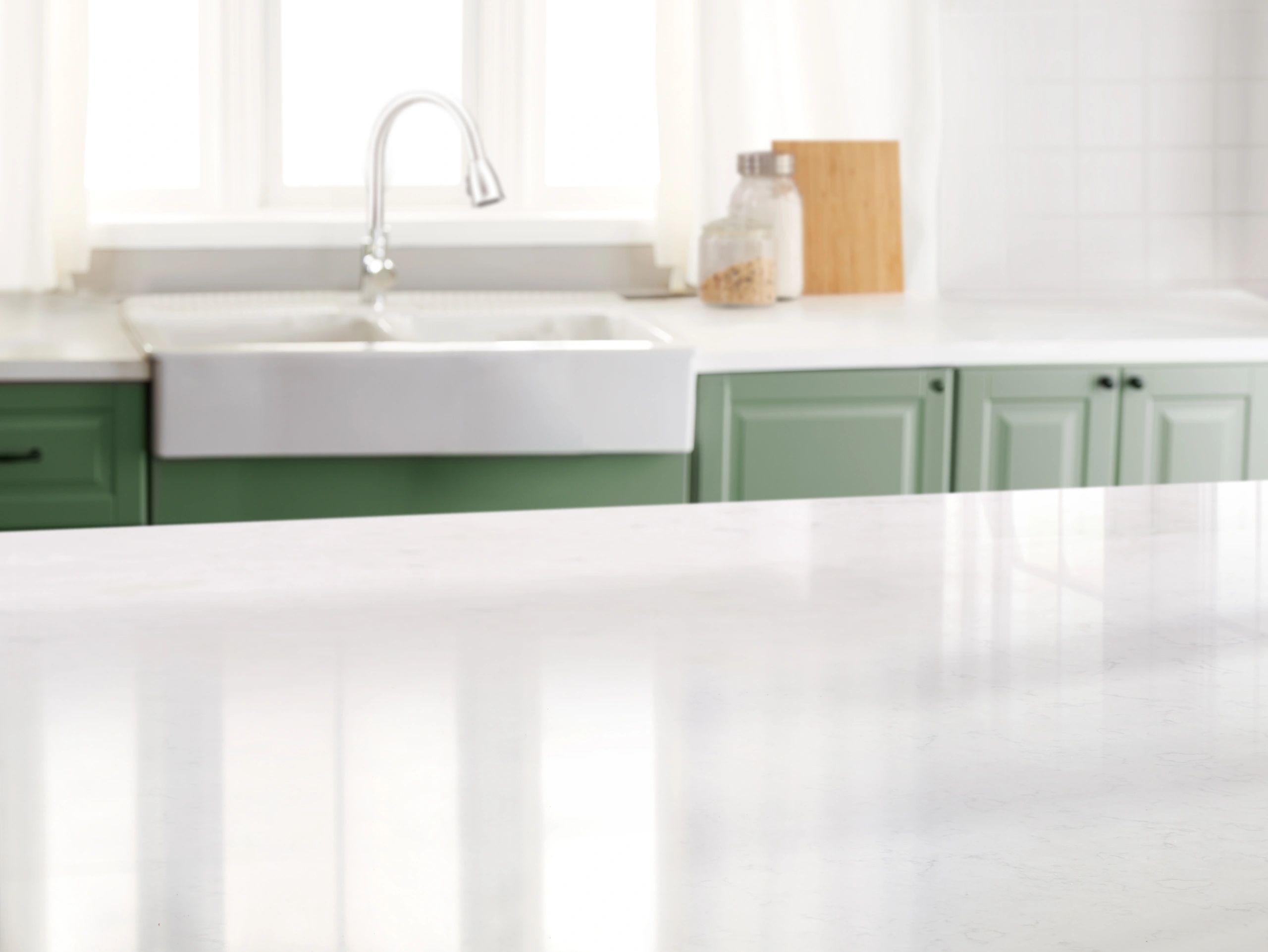 Bright, clean kitchen with marble countertop