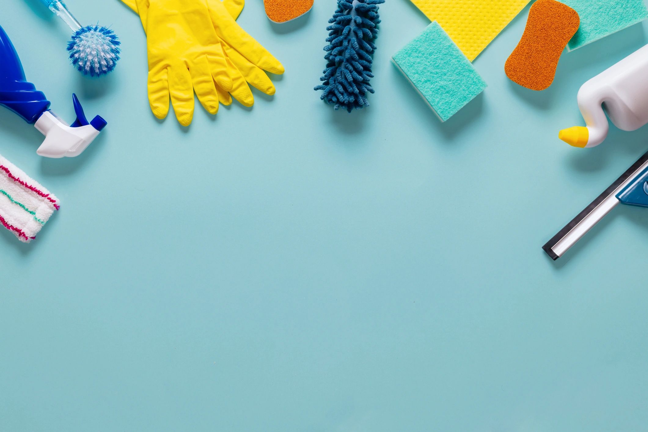 Cleaning supplies arranged on a surface