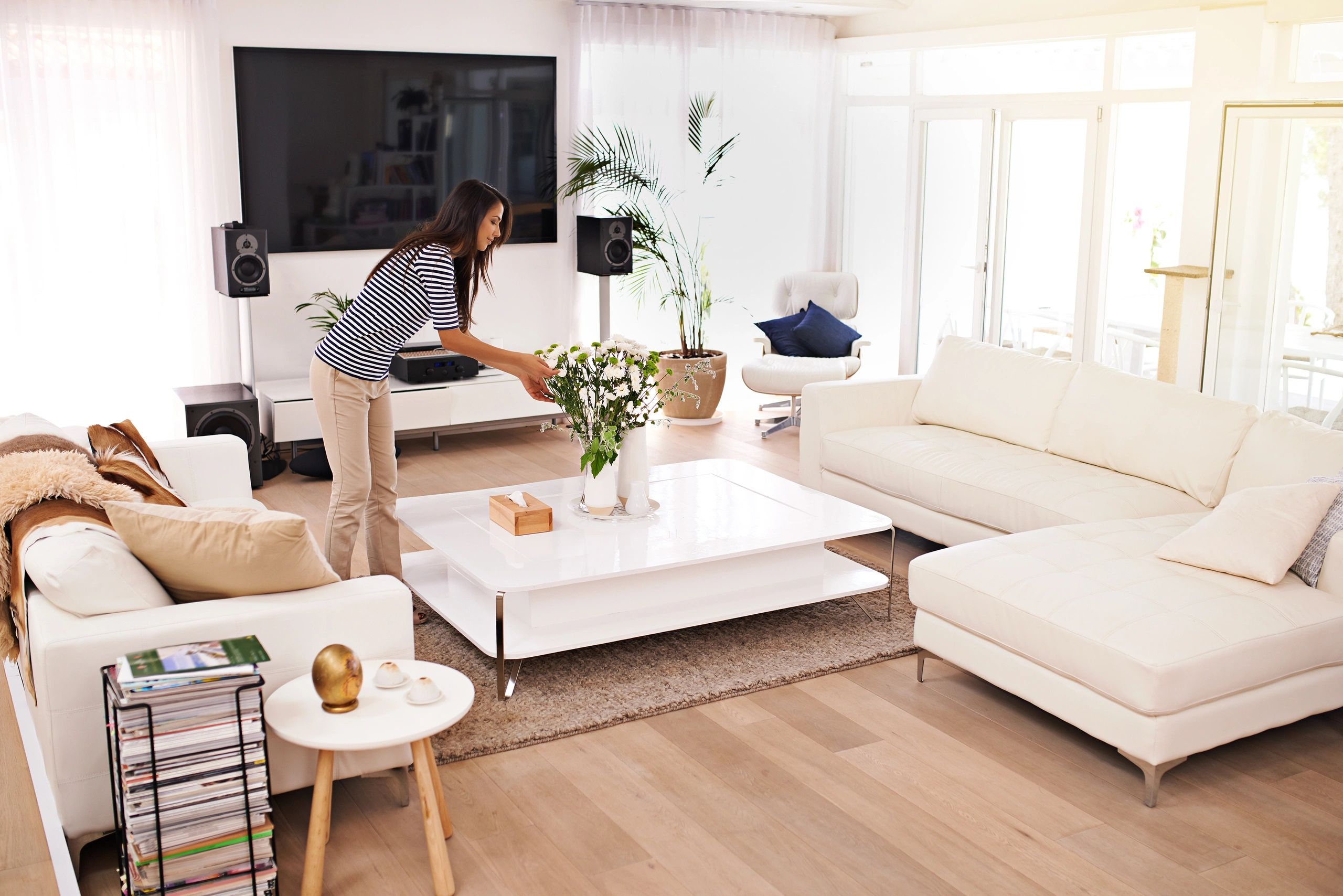 Smiling customer in a tidy home